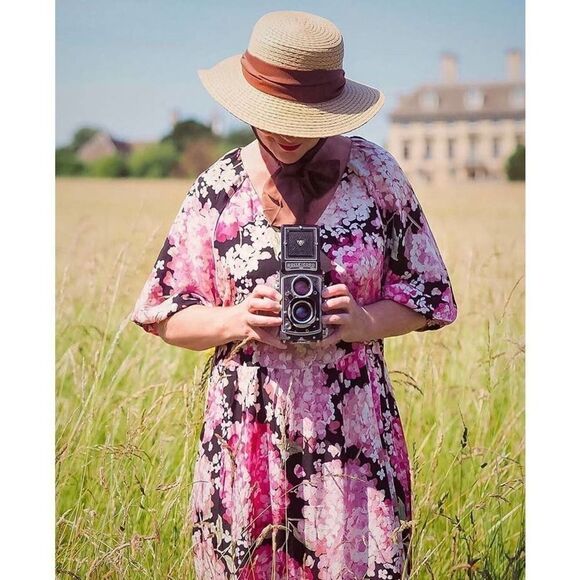 H&M Floral Print Puff sleeve Dress Viscose - Picture 9 of 16